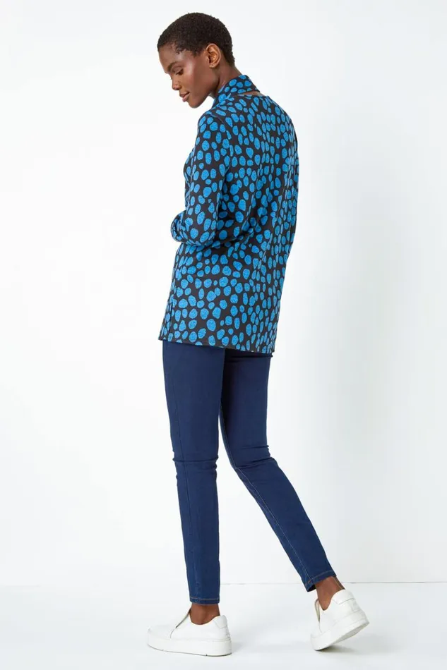 Women Blue Spot Print Tunic Top And Scarf Roman Tops