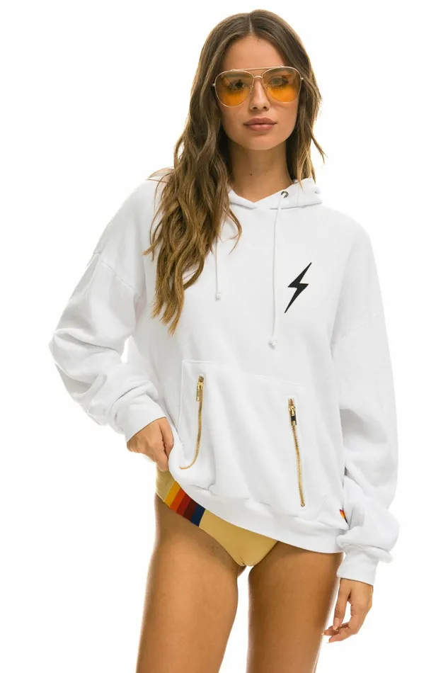 Women BOLT STITCH RELAXED PULLOVER HOODIE WITH POCKET ZIPPERS 8211 WHITE BLACK Aviator Nation BoltCollection Women BOLT STITCH RELAXED PULLOVER HOODIE WITH POCKET ZIPPERS 8211 WHITE BLACK Aviator Nation BoltCollection