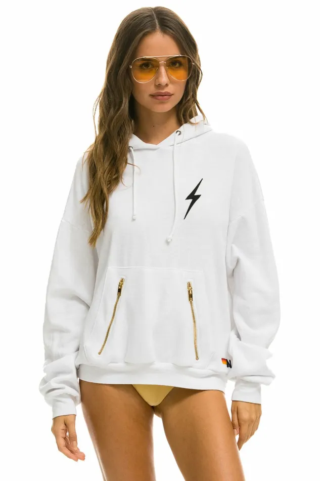 Women BOLT STITCH RELAXED PULLOVER HOODIE WITH POCKET ZIPPERS 8211 WHITE BLACK Aviator Nation BoltCollection Women BOLT STITCH RELAXED PULLOVER HOODIE WITH POCKET ZIPPERS 8211 WHITE BLACK Aviator Nation BoltCollection