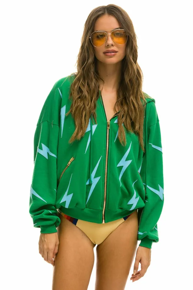 Women BOLT STITCH REPEAT RELAXED ZIP HOODIE WITH POCKET ZIPPERS 8211 KELLY GREEN BLUE Aviator Nation BoltCollection Women BOLT STITCH REPEAT RELAXED ZIP HOODIE WITH POCKET ZIPPERS 8211 KELLY GREEN BLUE Aviator Nation BoltCollection