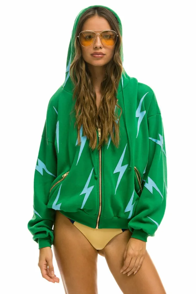 Women BOLT STITCH REPEAT RELAXED ZIP HOODIE WITH POCKET ZIPPERS 8211 KELLY GREEN BLUE Aviator Nation BoltCollection Women BOLT STITCH REPEAT RELAXED ZIP HOODIE WITH POCKET ZIPPERS 8211 KELLY GREEN BLUE Aviator Nation BoltCollection