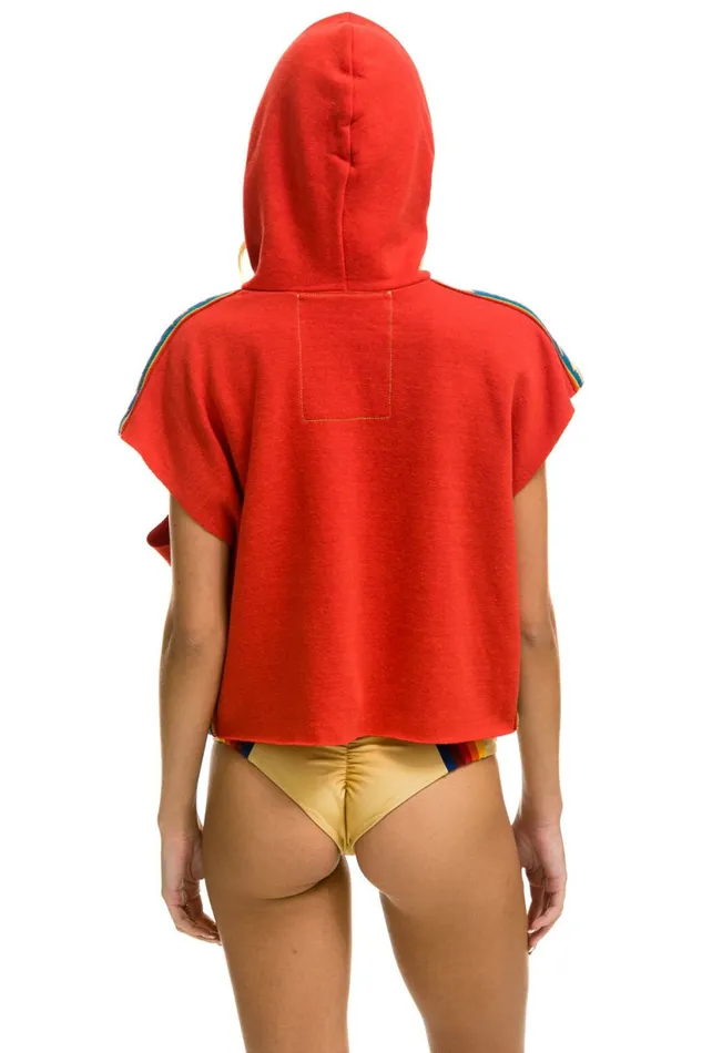 Women BOLT STRIPE SLEEVELESS RELAXED CROPPED PULLOVER HOODIE 8211 RED Aviator Nation BoltCollection Women BOLT STRIPE SLEEVELESS RELAXED CROPPED PULLOVER HOODIE 8211 RED Aviator Nation BoltCollection