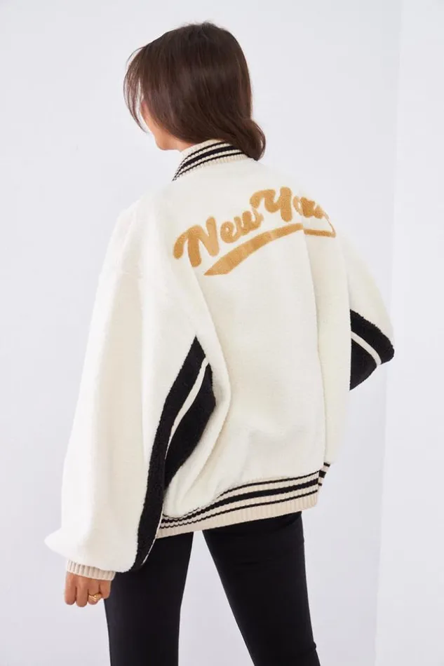 Women Bomber cru En Peau De Mouton Bicolor Ecru Brentiny Paris Jackets
