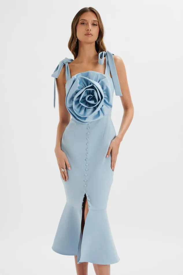 Women Bow Dresses Lavish Alice AUGUST Flower Detail Tie Strap Micro Button Midi Dress In Cornflower Blue Cornflower B Women Bow Dresses Lavish Alice AUGUST Flower Detail Tie Strap Micro Button Midi Dress In Cornflower Blue Cornflower B