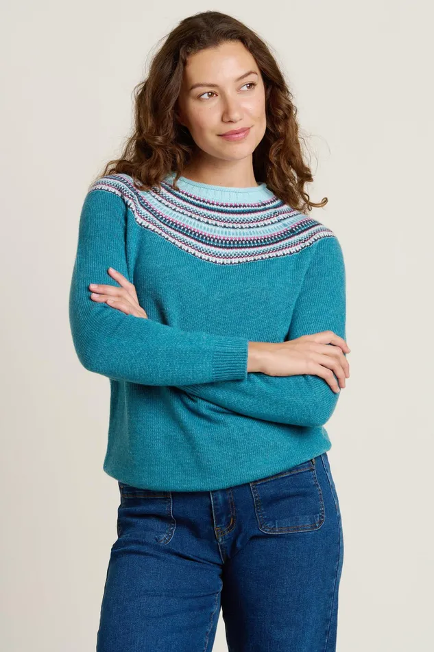 Women Brakeburn Knitwear Teal Fairisle Knitted Crew Neck