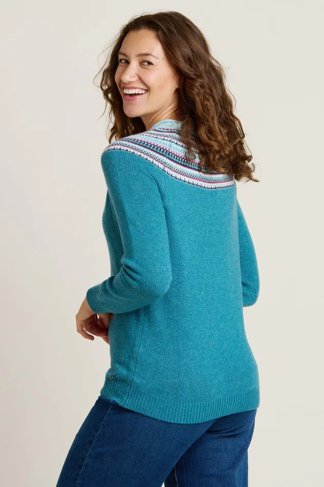 Women Brakeburn Knitwear Teal Fairisle Knitted Crew Neck