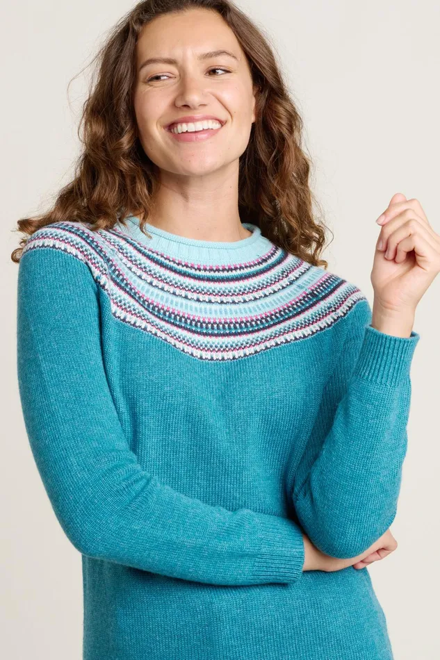Women Brakeburn Knitwear Teal Fairisle Knitted Crew Neck