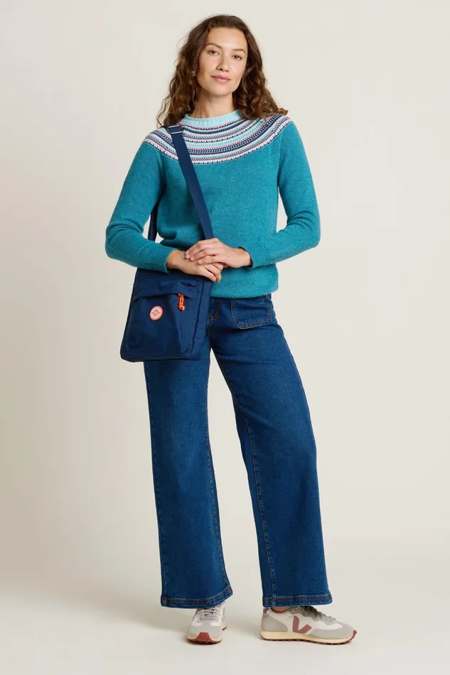 Women Brakeburn Knitwear Teal Fairisle Knitted Crew Neck