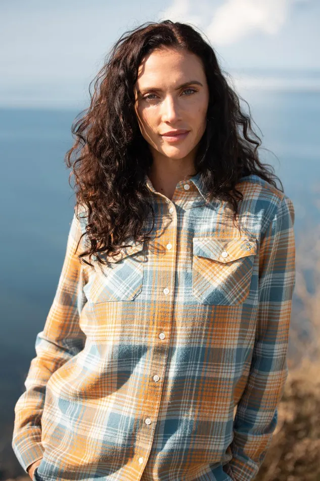 Women Brakeburn Shirts Blue And Orange Checked Flannel Shirt
