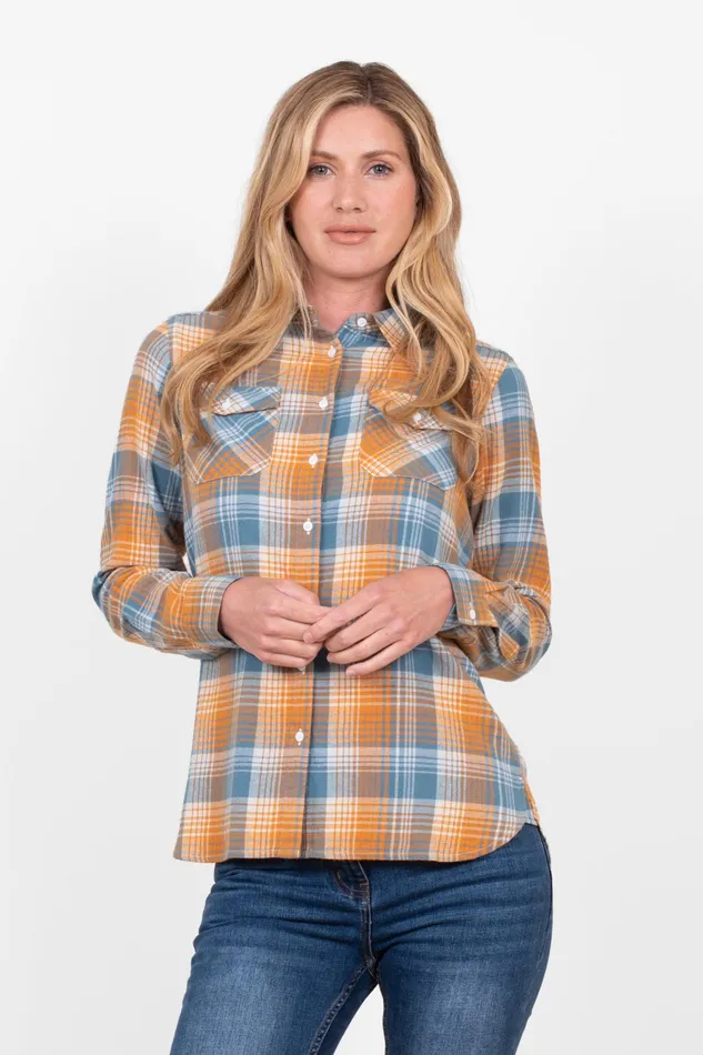 Women Brakeburn Shirts Blue And Orange Checked Flannel Shirt