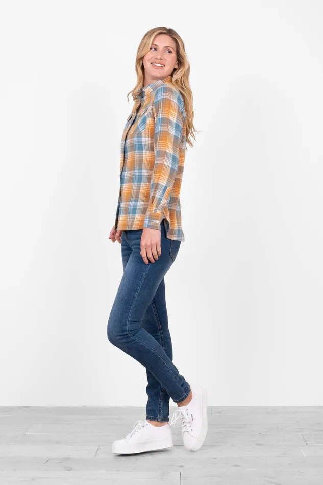 Women Brakeburn Shirts Blue And Orange Checked Flannel Shirt