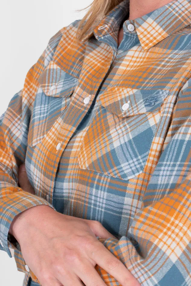 Women Brakeburn Shirts Blue And Orange Checked Flannel Shirt