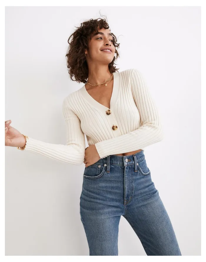 Women Brenville Crop Cardigan Sweater Antique Cream Madewell Sweaters
