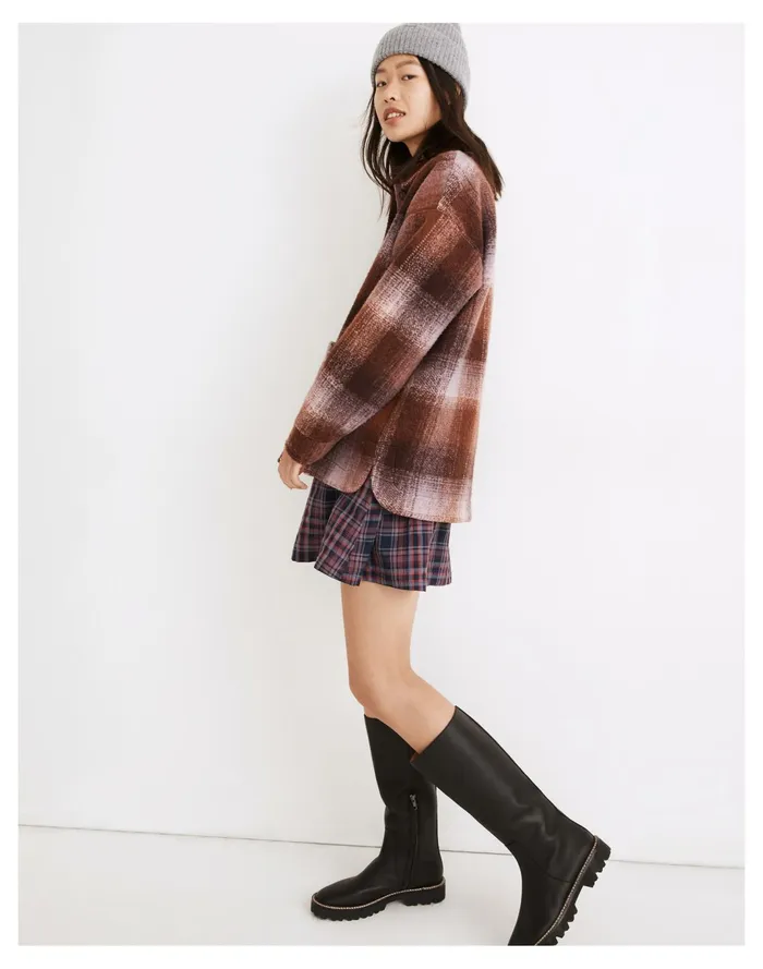 Women Brushed Plaid Knit Shirt Jacket Faded Fig Madewell Sweatshirts and Sweatpants Women Brushed Plaid Knit Shirt Jacket Faded Fig Madewell Sweatshirts and Sweatpants