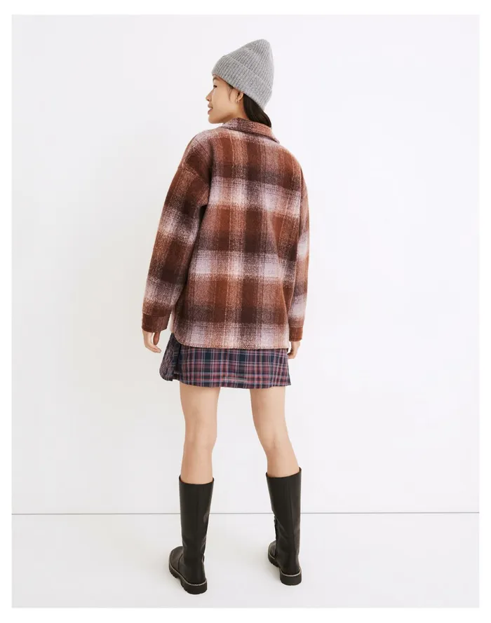 Women Brushed Plaid Knit Shirt Jacket Faded Fig Madewell Sweatshirts and Sweatpants Women Brushed Plaid Knit Shirt Jacket Faded Fig Madewell Sweatshirts and Sweatpants
