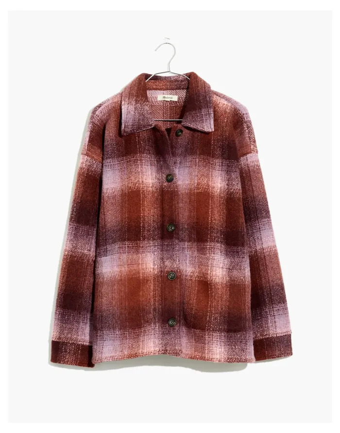 Women Brushed Plaid Knit Shirt Jacket Faded Fig Madewell Sweatshirts and Sweatpants Women Brushed Plaid Knit Shirt Jacket Faded Fig Madewell Sweatshirts and Sweatpants