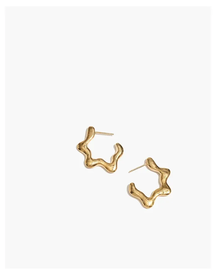 Women By Ren 14k Gold Plated Squiggle Hoop Earrings Gold Madewell 14K GoldPlated