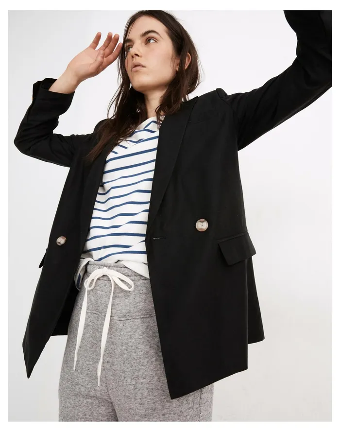 Women Caldwell Double Breasted Blazer True Black Madewell Jackets Women Caldwell Double Breasted Blazer True Black Madewell Jackets