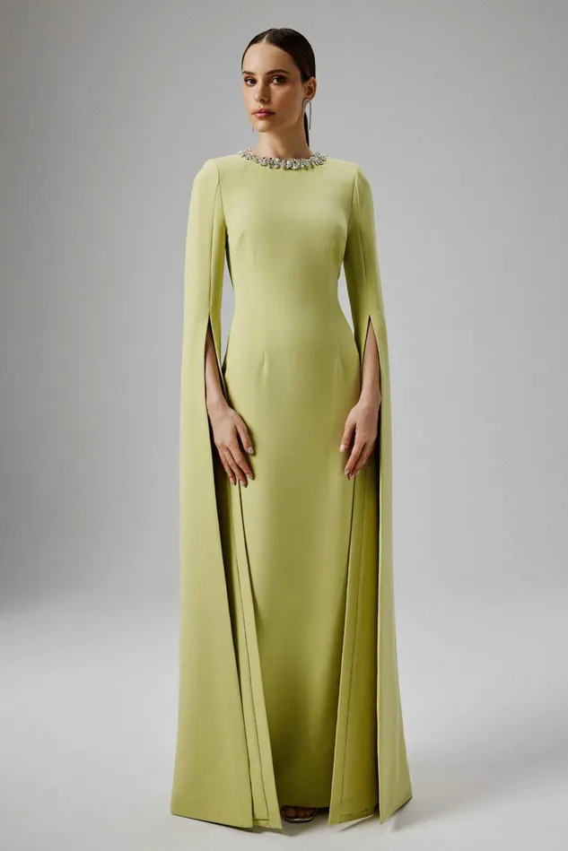Women Cape Dresses Lavish Alice KELLY Cape Sleeve Maxi Dress In Lime Green Lime Green