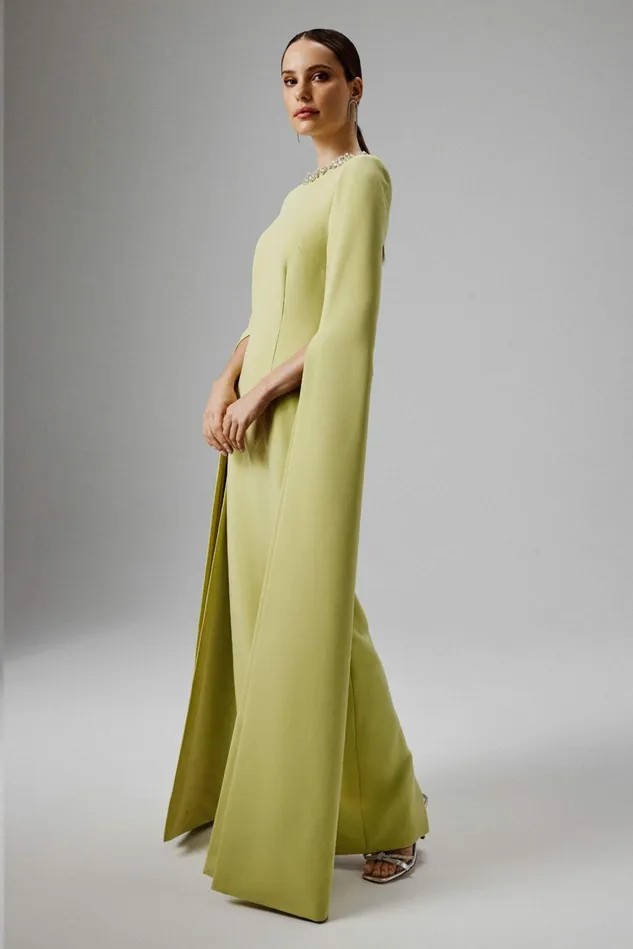 Women Cape Dresses Lavish Alice KELLY Cape Sleeve Maxi Dress In Lime Green Lime Green