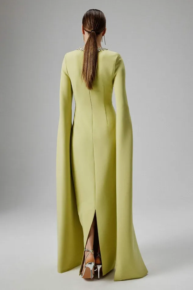 Women Cape Dresses Lavish Alice KELLY Cape Sleeve Maxi Dress In Lime Green Lime Green