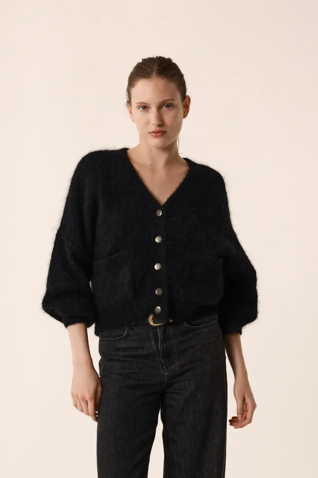 Women Cardigan Alouise Noir Gilet Mohair Noir Des Petits Hauts Jumpers and Cardigans