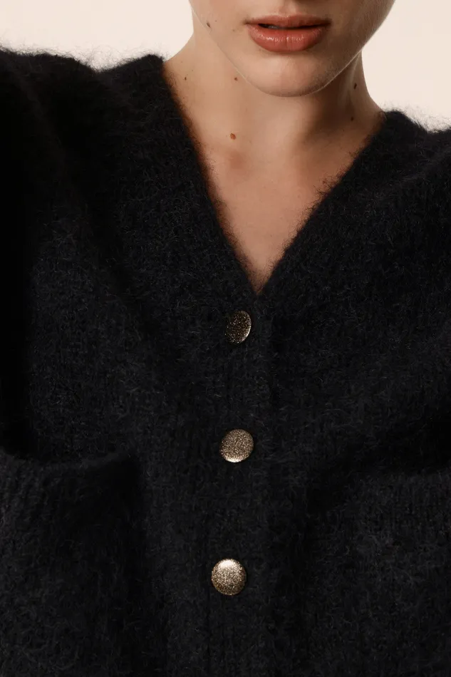 Women Cardigan Alouise Noir Gilet Mohair Noir Des Petits Hauts Jumpers and Cardigans