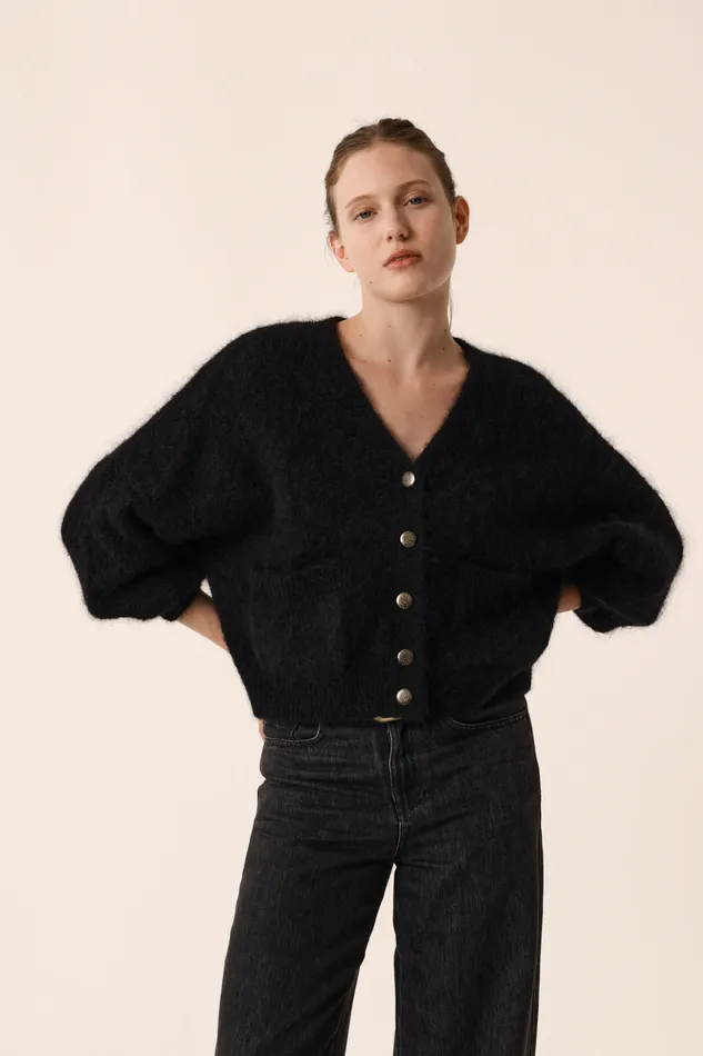 Women Cardigan Alouise Noir Gilet Mohair Noir Des Petits Hauts Jumpers and Cardigans