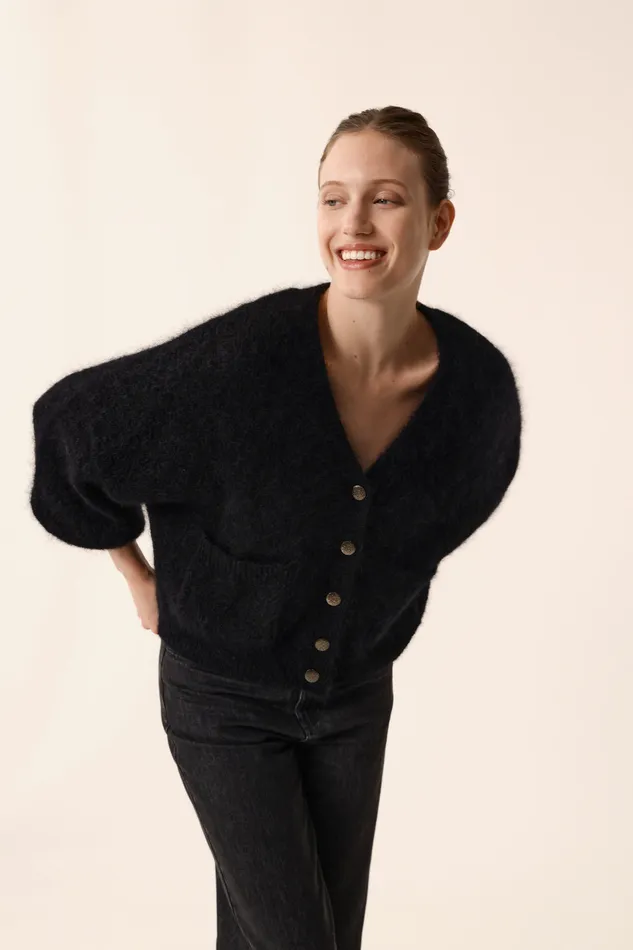 Women Cardigan Alouise Noir Gilet Mohair Noir Des Petits Hauts Jumpers and Cardigans
