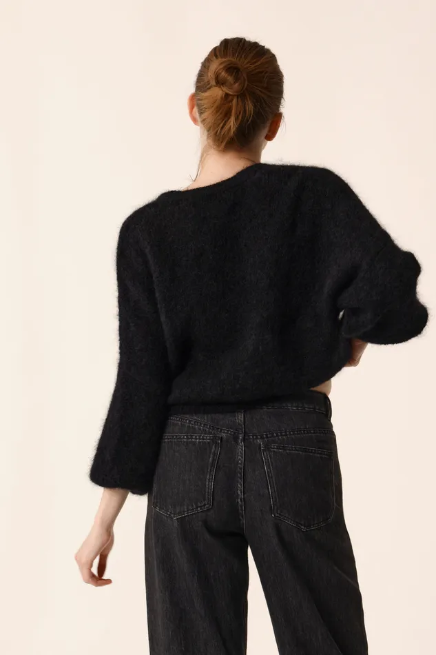 Women Cardigan Alouise Noir Gilet Mohair Noir Des Petits Hauts Jumpers and Cardigans