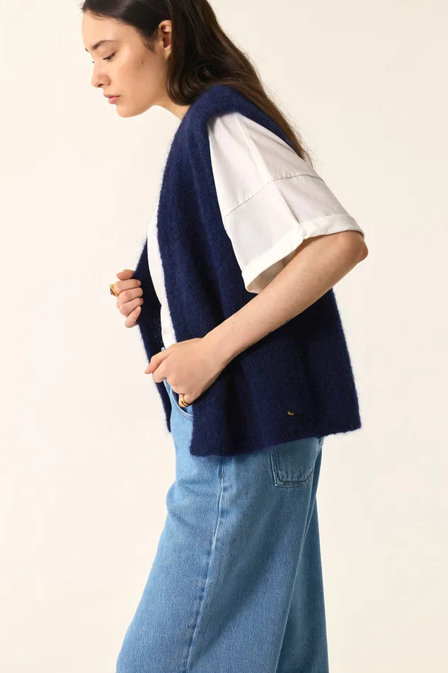 Women Cardigan Bunny Marine Gilet Mohair Bleu Marine Des Petits Hauts Jumpers and Cardigans