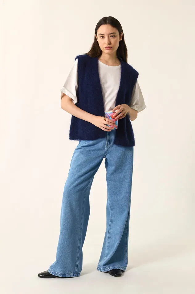 Women Cardigan Bunny Marine Gilet Mohair Bleu Marine Des Petits Hauts Jumpers and Cardigans