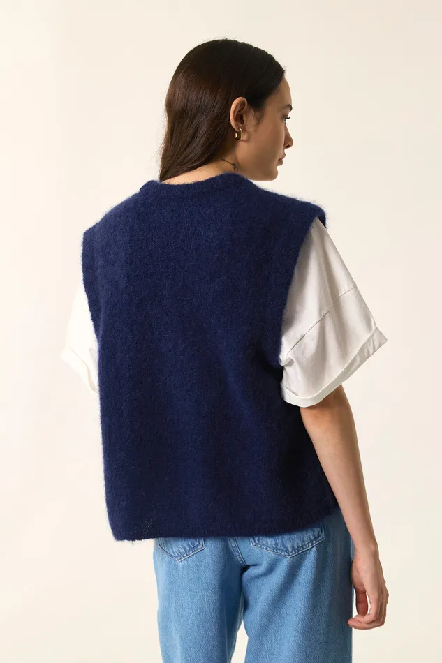 Women Cardigan Bunny Marine Gilet Mohair Bleu Marine Des Petits Hauts Jumpers and Cardigans