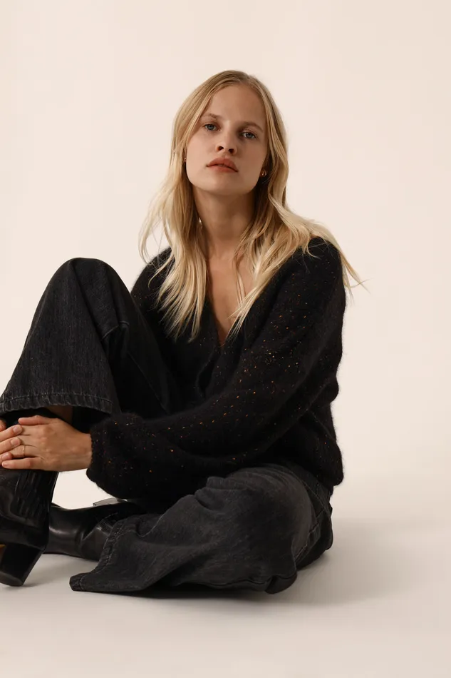 Women Cardigan Celestin Boutonne Noir Gilet Alpaga Noir Des Petits Hauts Jumpers and Cardigans