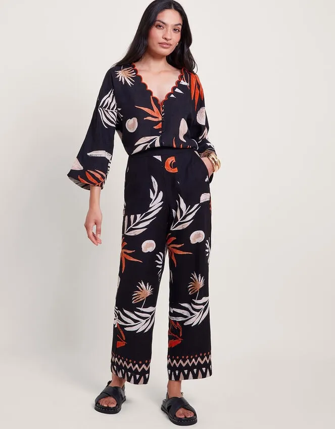 Women Carlotta Print Trousers Black Monsoon Linen
