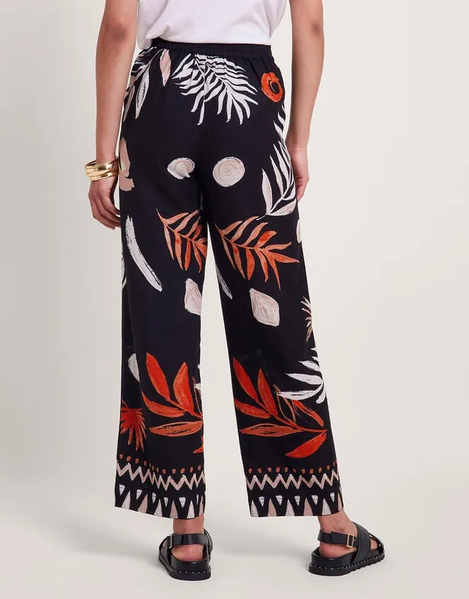 Women Carlotta Print Trousers Black Monsoon Linen