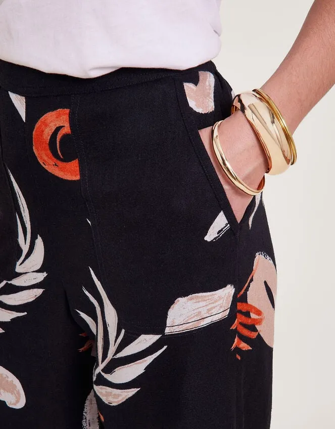 Women Carlotta Print Trousers Black Monsoon Linen