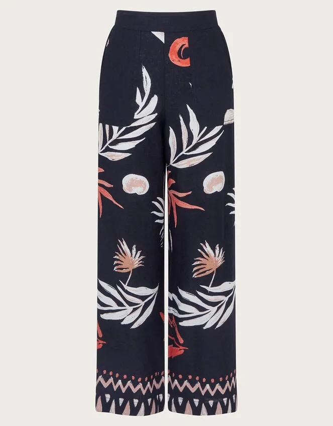Women Carlotta Print Trousers Black Monsoon Linen