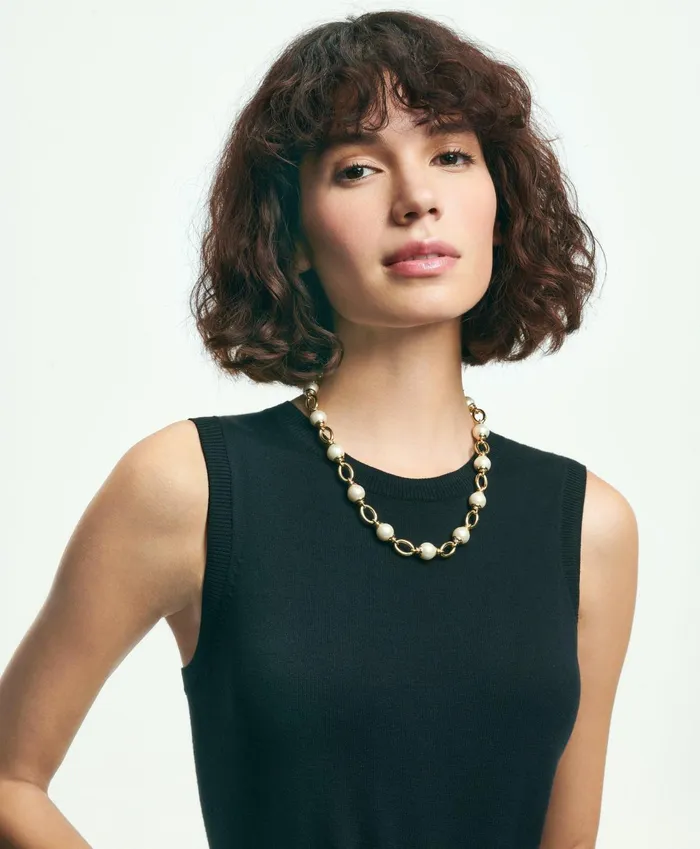 Women Chain Pearl Necklace Gold Brooks Brothers Jewelry