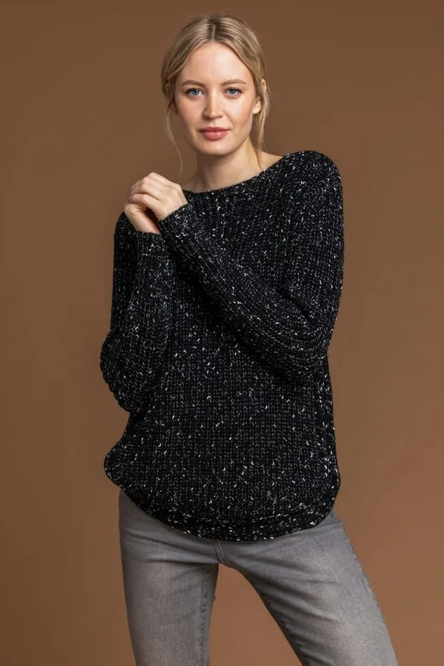 Women Charcoal Curved Hem Stitch Detail Jumper Roman Knitwear