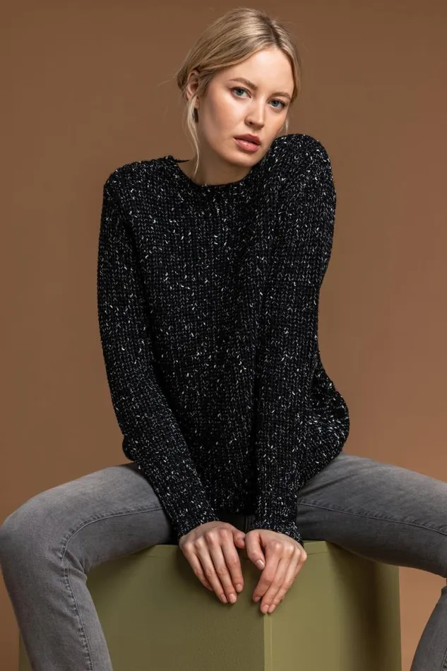 Women Charcoal Curved Hem Stitch Detail Jumper Roman Knitwear