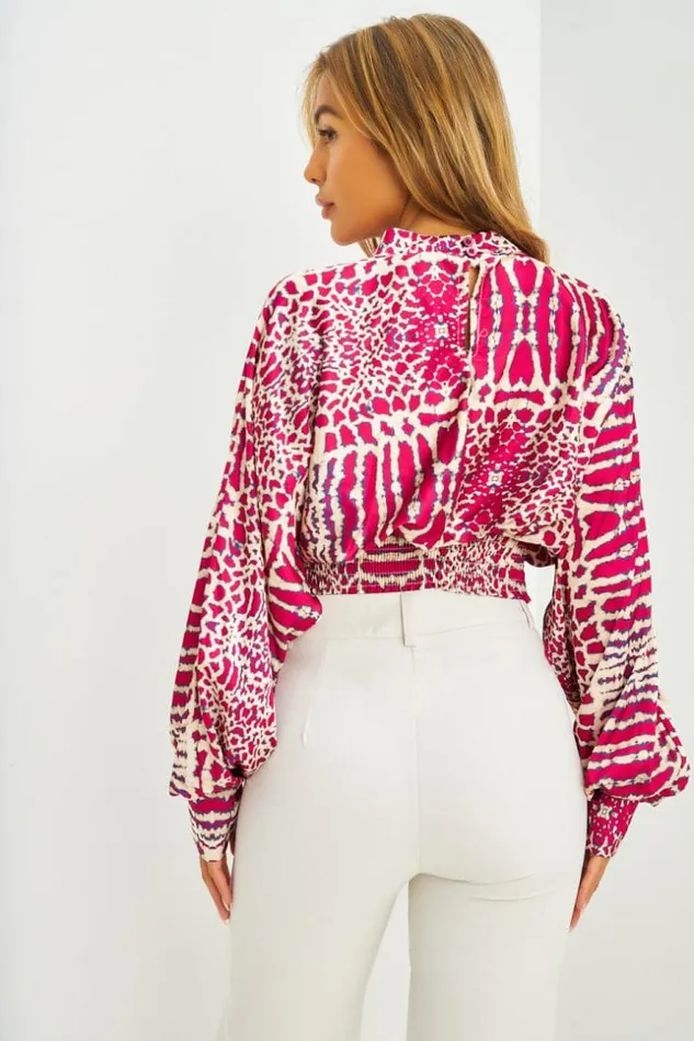 Women Chemise Courte Satine Bleue Crop Col Montant Imprim Animalier Pink Brentiny Paris Shirts and Blouses Women Chemise Courte Satine Bleue Crop Col Montant Imprim Animalier Pink Brentiny Paris Shirts and Blouses
