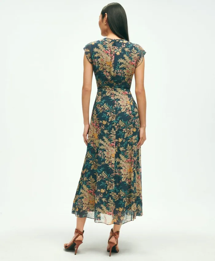 Women Chiffon ShortSleeve Fern Print Dress Green Multi Brooks Brothers Dresses