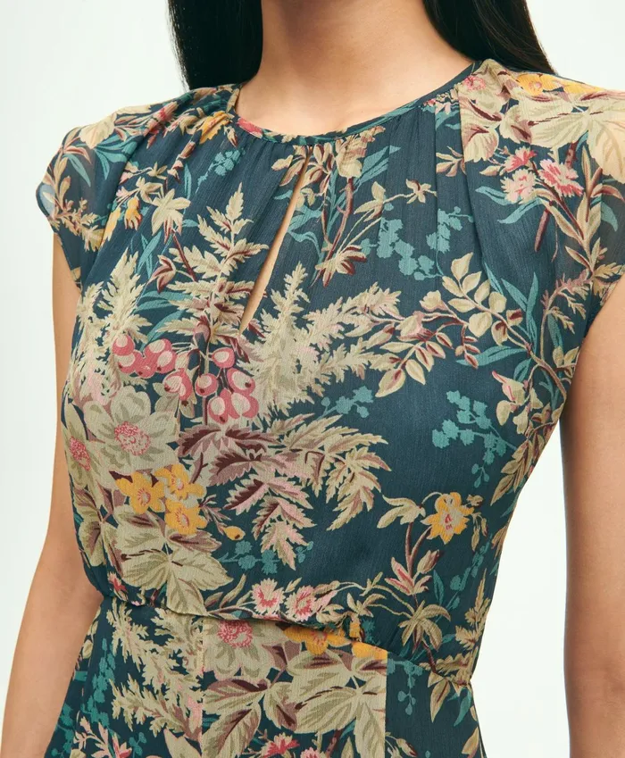Women Chiffon ShortSleeve Fern Print Dress Green Multi Brooks Brothers Dresses
