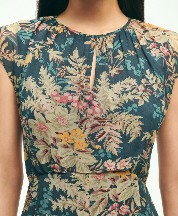 Women Chiffon ShortSleeve Fern Print Dress Green Multi Brooks Brothers Dresses