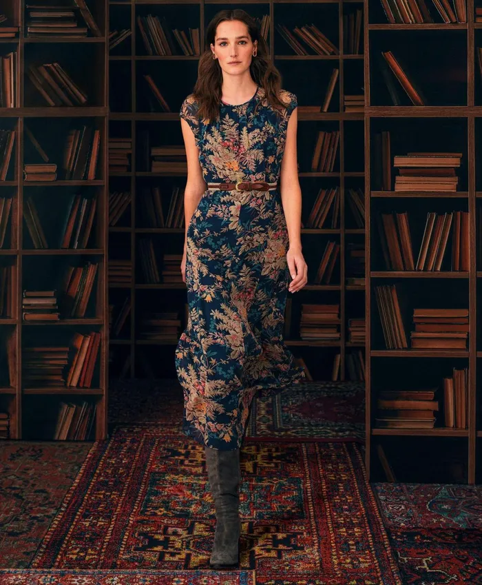 Women Chiffon ShortSleeve Fern Print Dress Green Multi Brooks Brothers Dresses