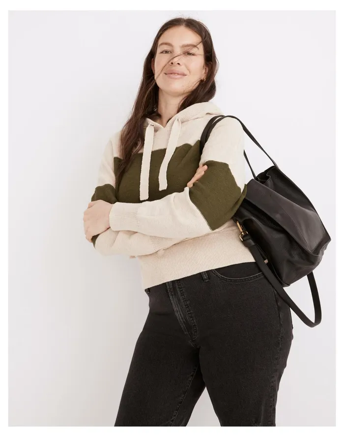 Women Clairview Hoodie Sweater In Colorblock Heather Artichoke Madewell Sweaters