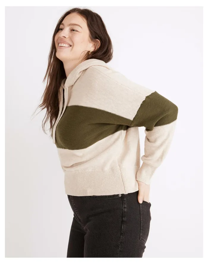 Women Clairview Hoodie Sweater In Colorblock Heather Artichoke Madewell Sweaters Women Clairview Hoodie Sweater In Colorblock Heather Artichoke Madewell Sweaters