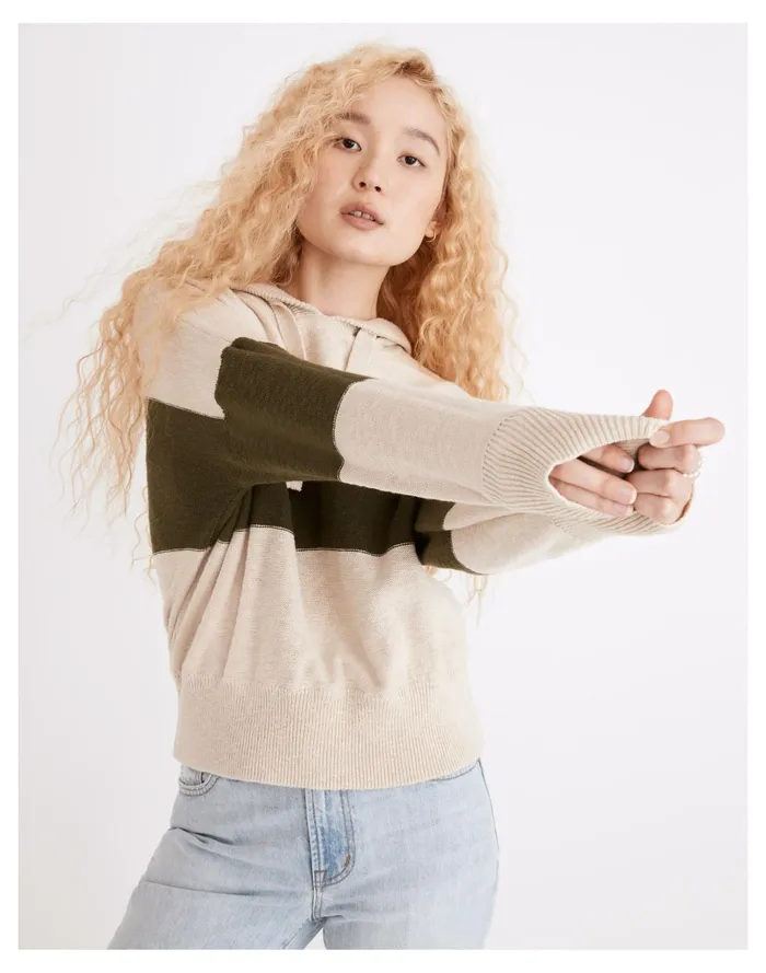Women Clairview Hoodie Sweater In Colorblock Heather Artichoke Madewell Sweaters Women Clairview Hoodie Sweater In Colorblock Heather Artichoke Madewell Sweaters