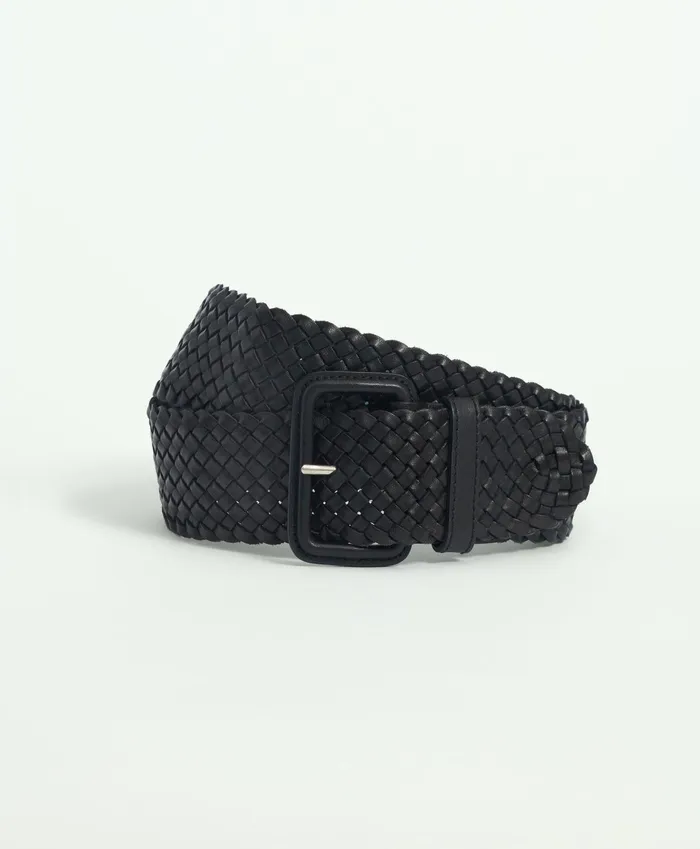 Women Classic Woven Leather Belt Black Brooks Brothers Shoes and Belts